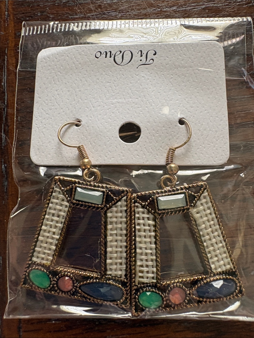 Gold-Tone Multicolor Woven Triangle Drop Earrings -